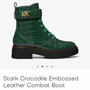 MICHAEL KORS Sz 7 Moss Green Embossed Croc Leather Stark Combat Boots